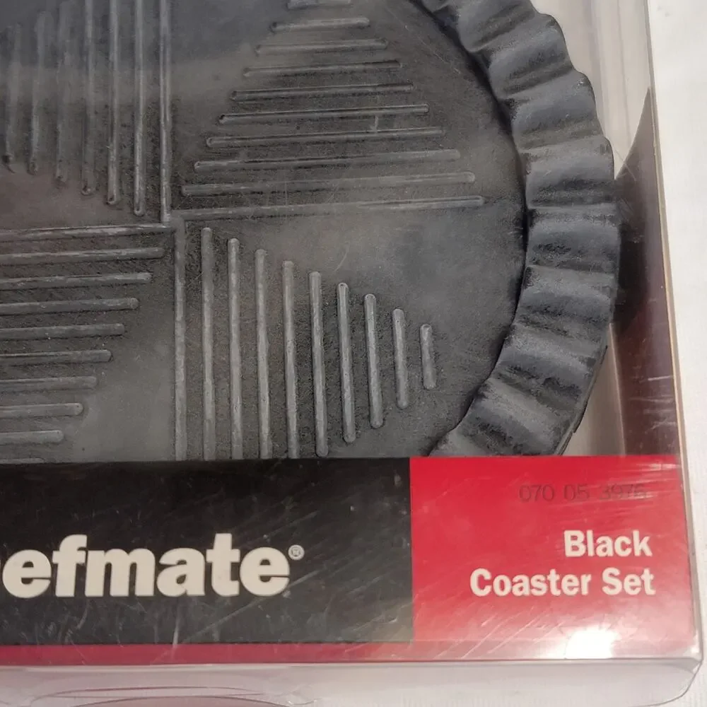 Chefmate Black Coasters Set of 4 Rubber Textured Ridged Edge‎ Masculine Dining